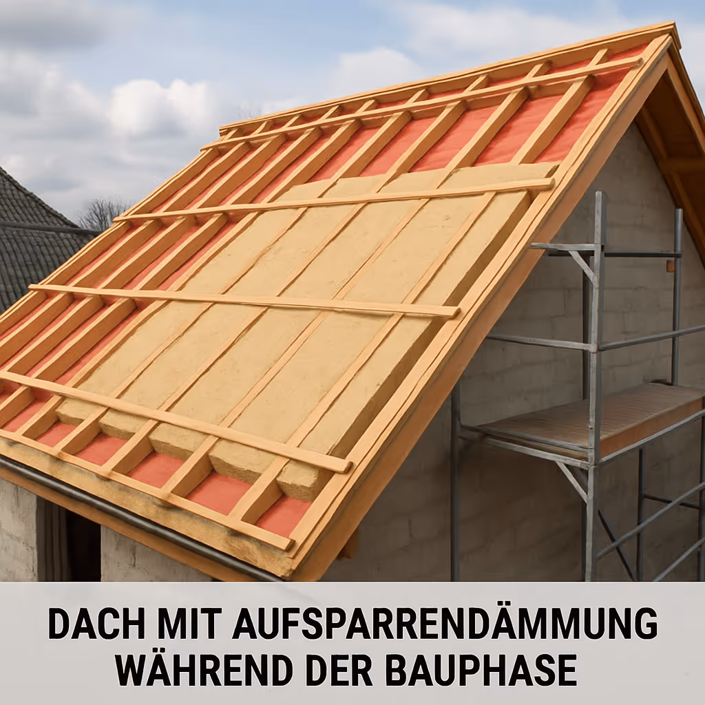 Dach mit Aufsparrendämmung während der Bauphase