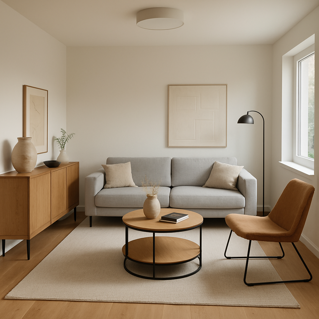 Renoviertes Wohnzimmer mit modernen Möbeln