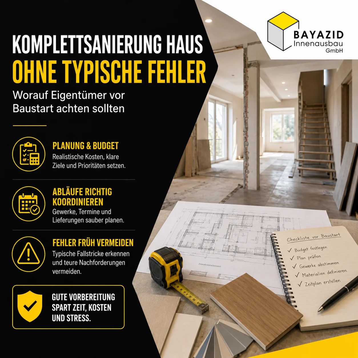 Komplettsanierung Haus ohne typische Fehler: Worauf Eigentümer vor Baustart achten sollten