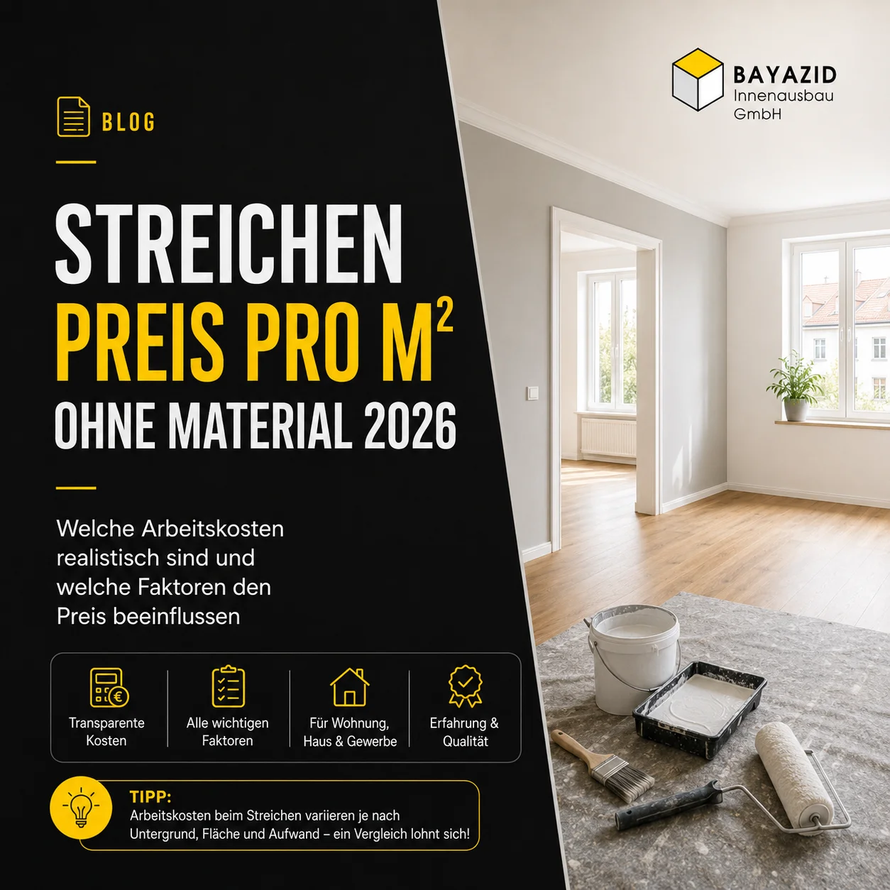Streichen Preis pro m² ohne Material 2026 