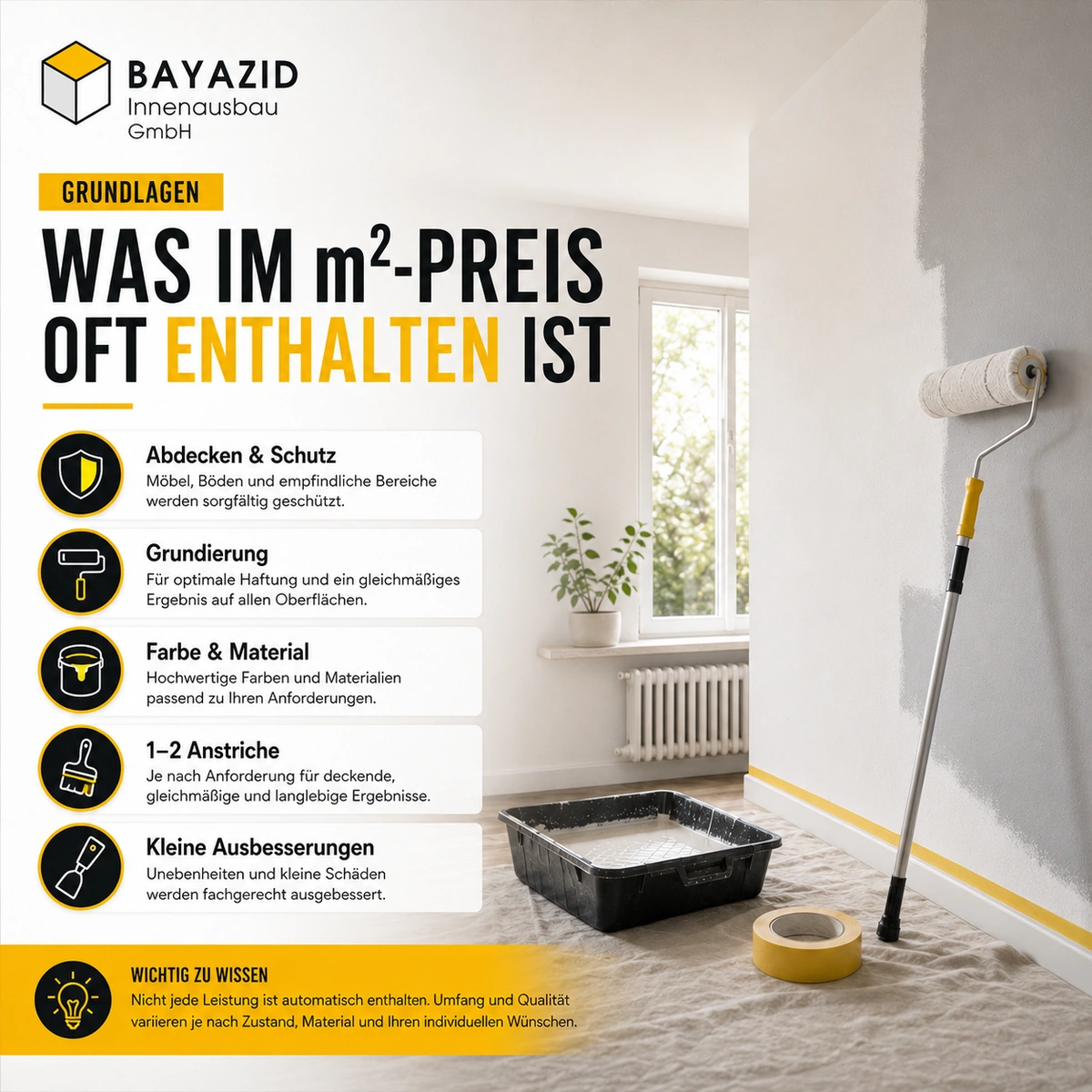Maler Kosten pro m² mit Material