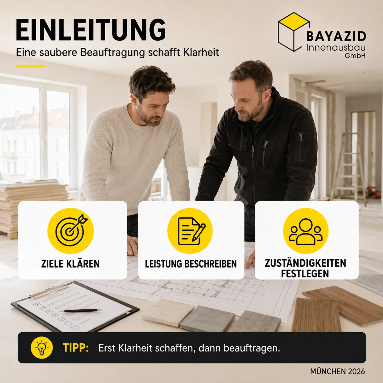 Innenausbau-Unternehmen richtig beauftragen: So läuft die Zusammenarbeit sauber ab