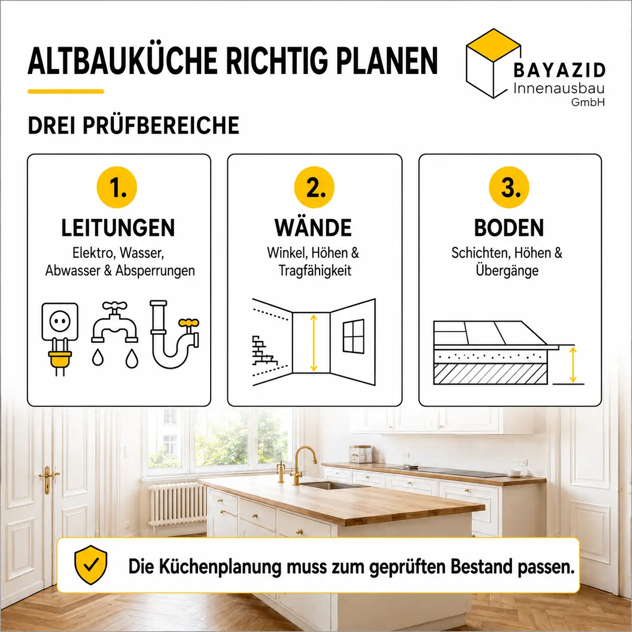 Küchenrenovierung in Münchner Altbauwohnung: Was bei Leitungen, Wänden und Boden wichtig wird