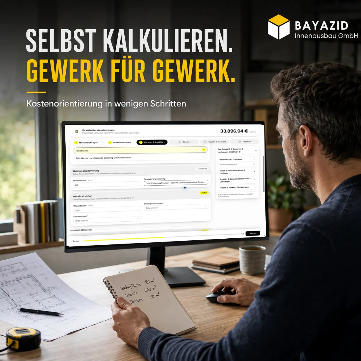 Renovierungskosten nach Gewerken: 19 Arbeiten einzeln berechnen