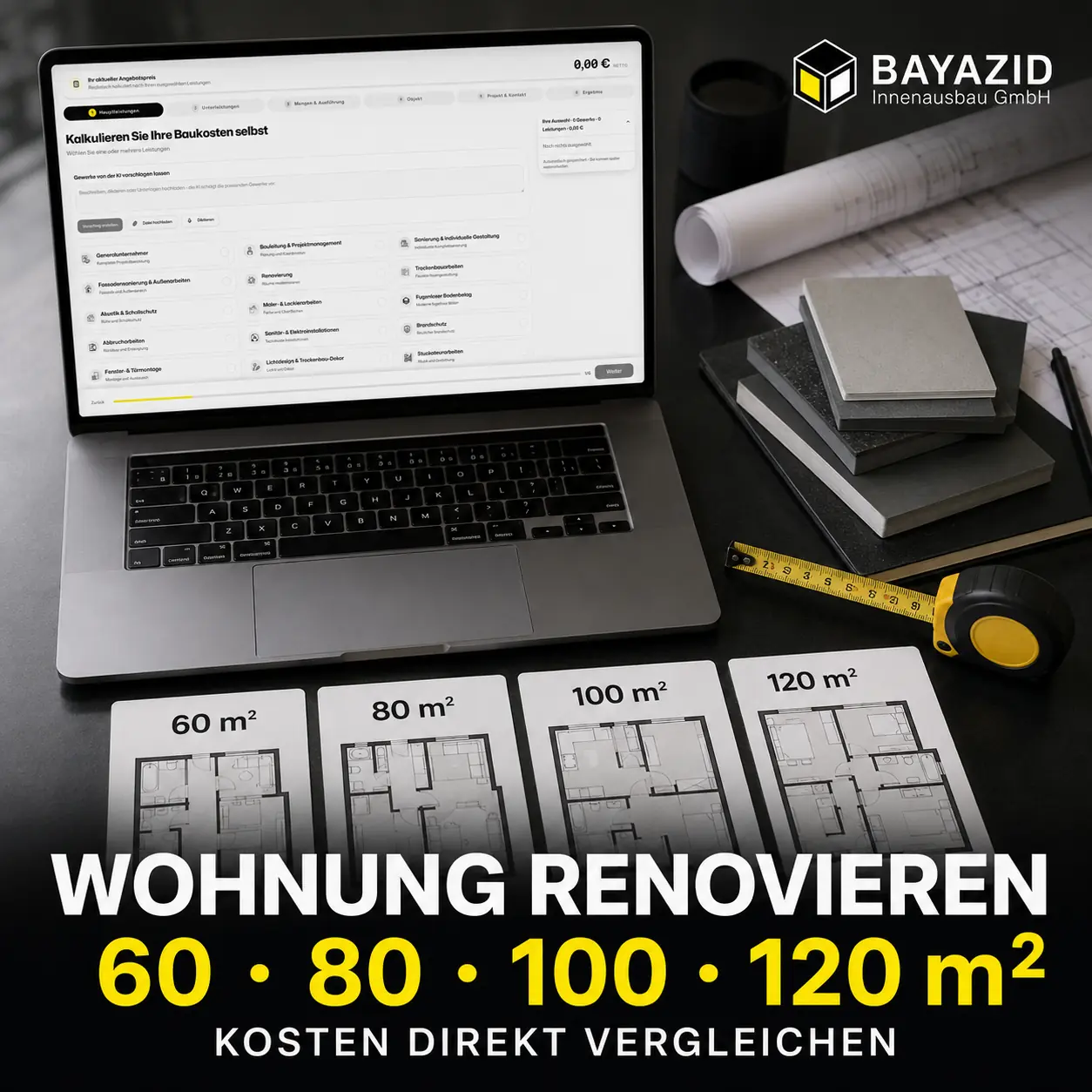 60, 80, 100 oder 120 m² Wohnung renovieren – Kosten direkt vergleichen