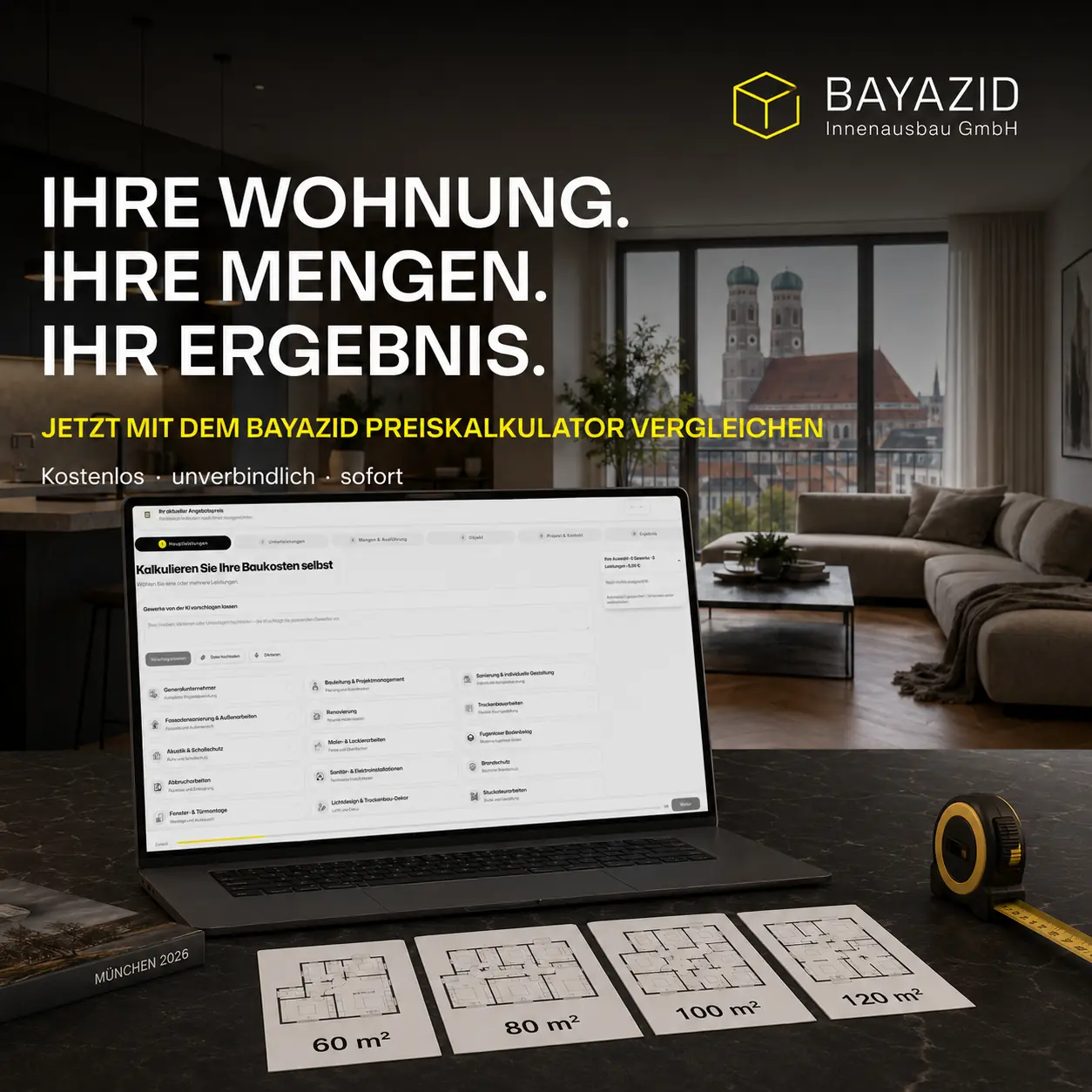 60, 80, 100 oder 120 m² Wohnung renovieren – Kosten direkt vergleichen