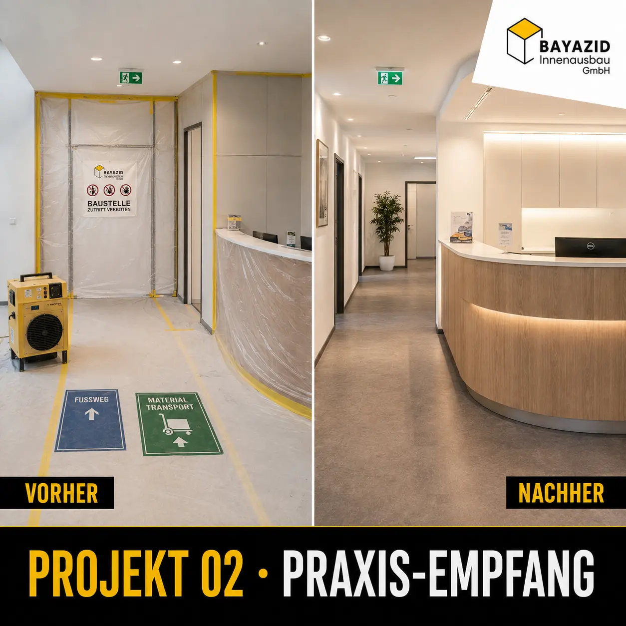 Praxisempfang vor und nach einer abschnittsweisen Renovierung