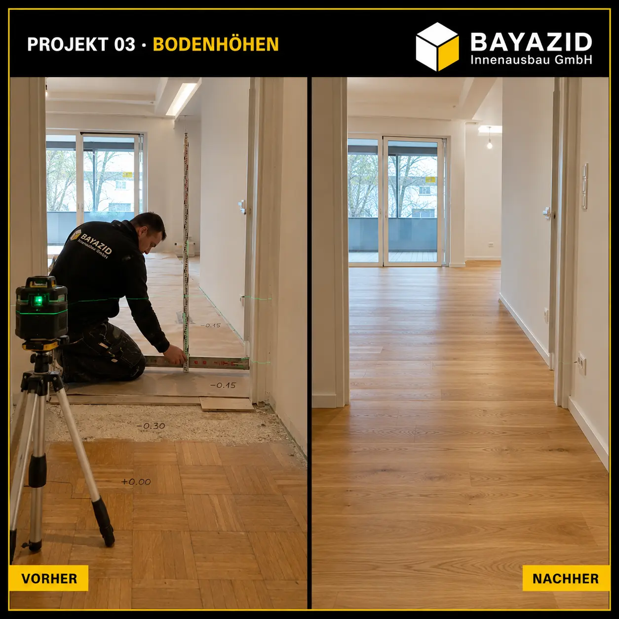 Bodenhöhen vor dem Ausgleich und nach der Fertigstellung
