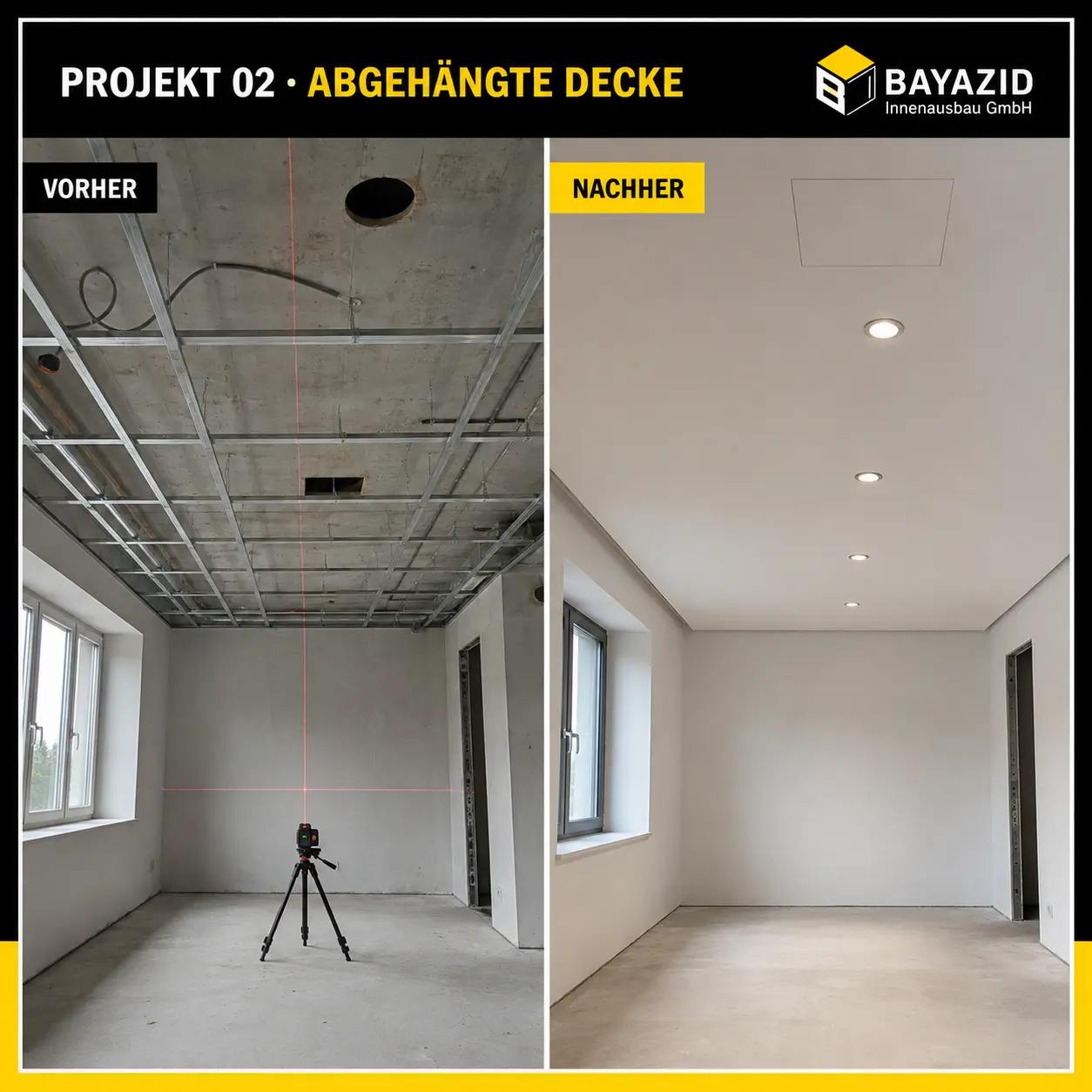 Vorher und nachher: abgehängte Decke