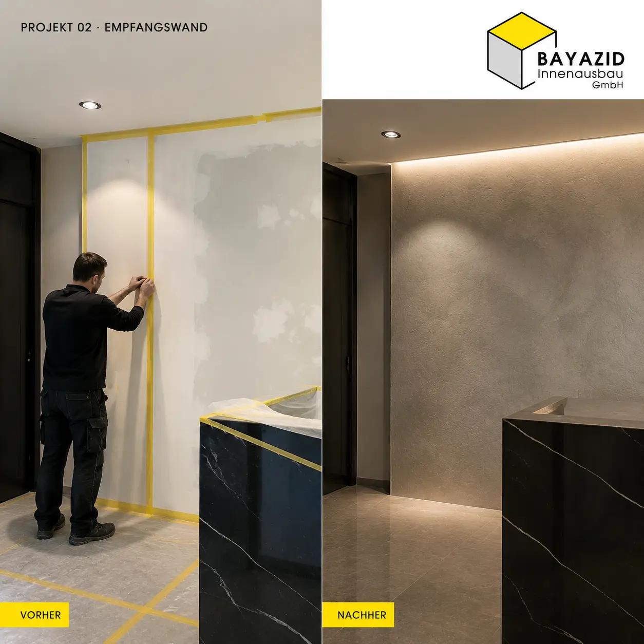 Vorher und nachher: Stucco-Veneziano-Empfangswand