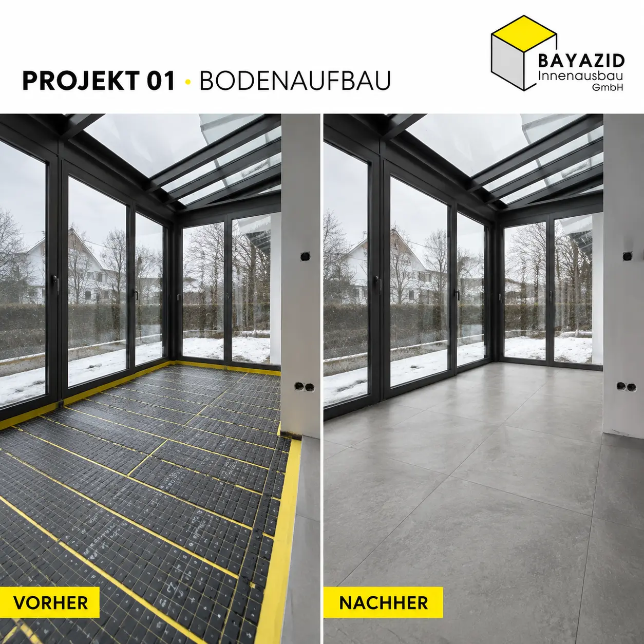 Vorher und nachher: Bodenaufbau im Wintergarten