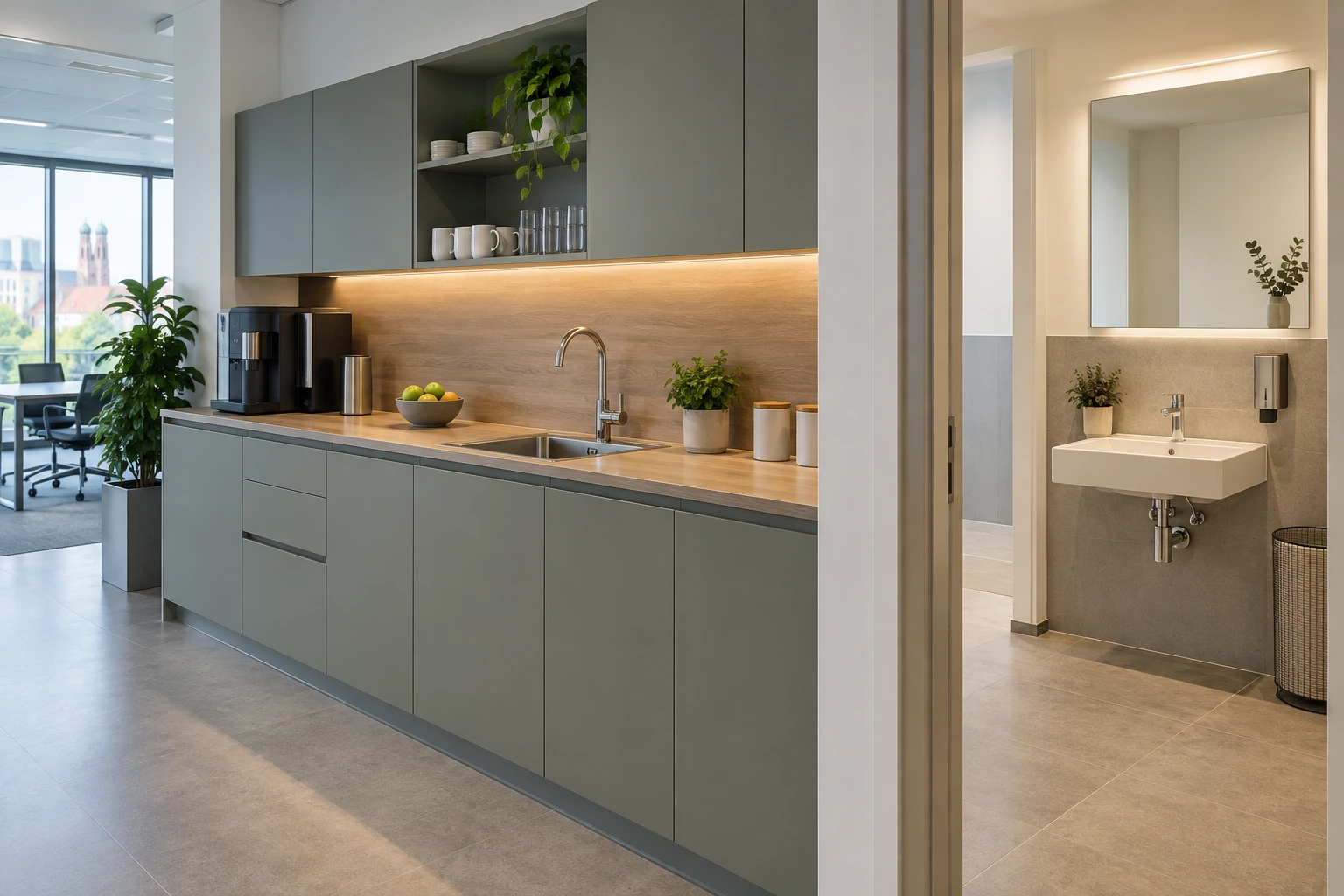 Visualisierung eines hygienisch gepflegten Büro-Nebenbereichs