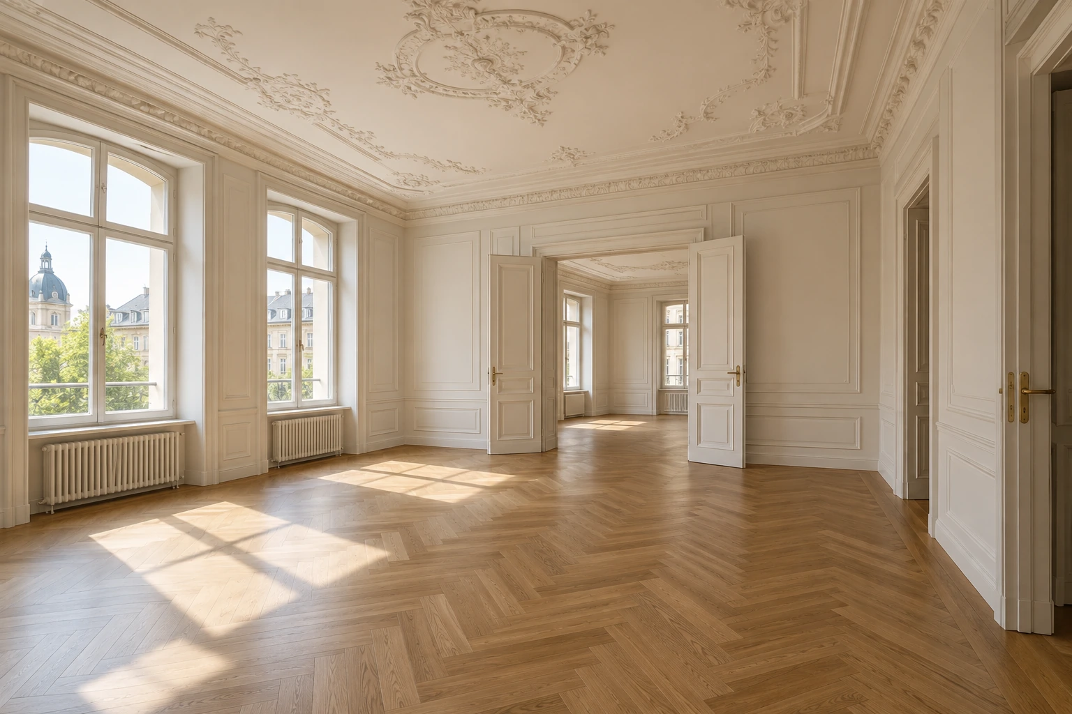 Visualisierung einer fertig sanierten Münchner Altbauwohnung