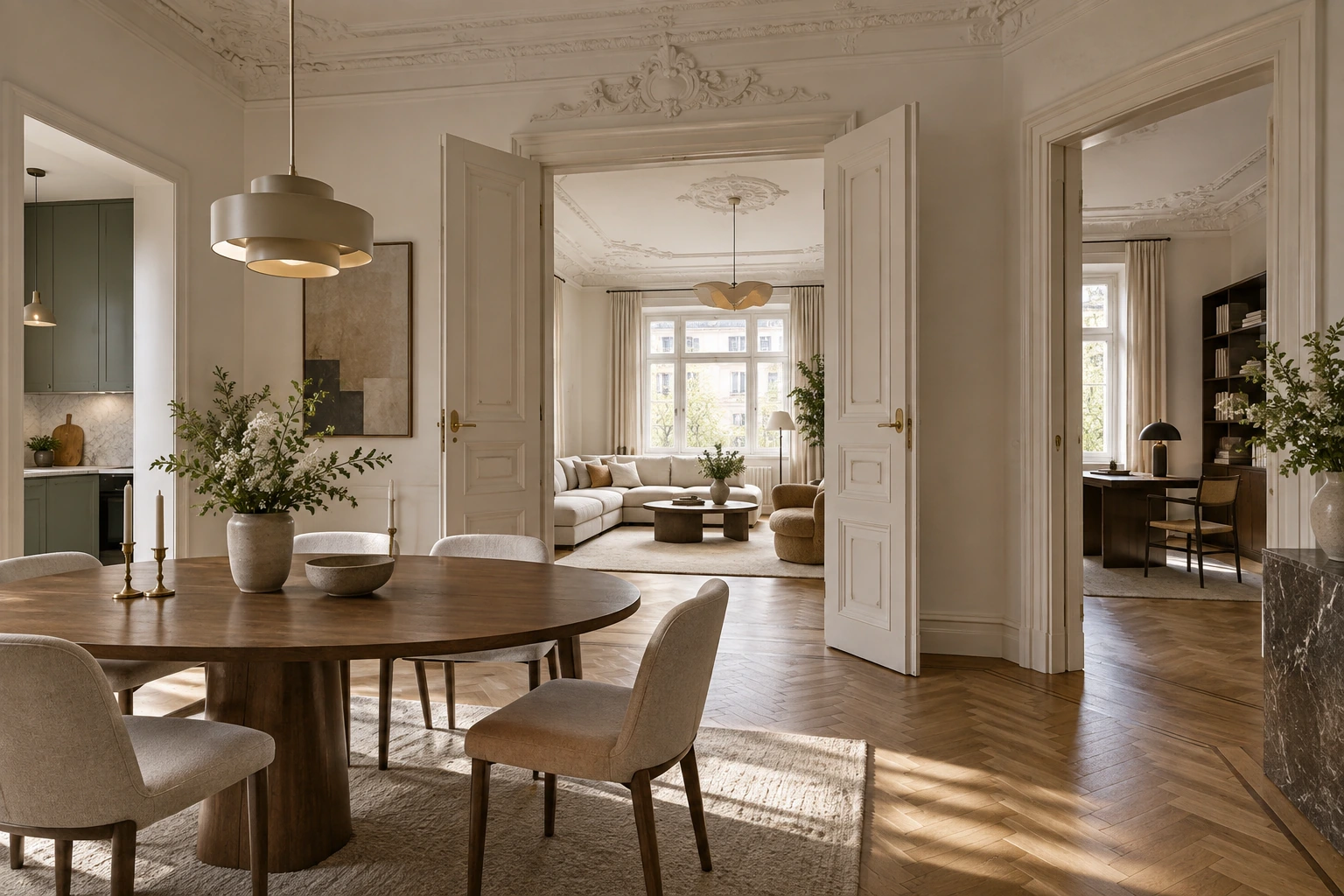 Visualisierung einer bestandsnahen Raumaufteilung im Münchner Altbau