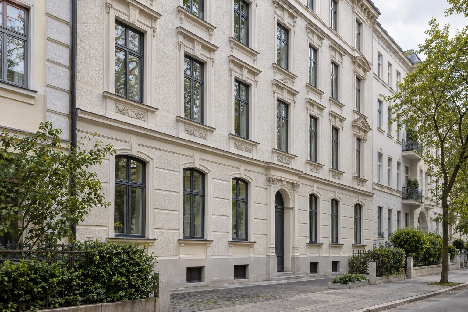 Visualisierung einer Münchner Altbaufassade mit einheitlich abgestimmten Fenstern