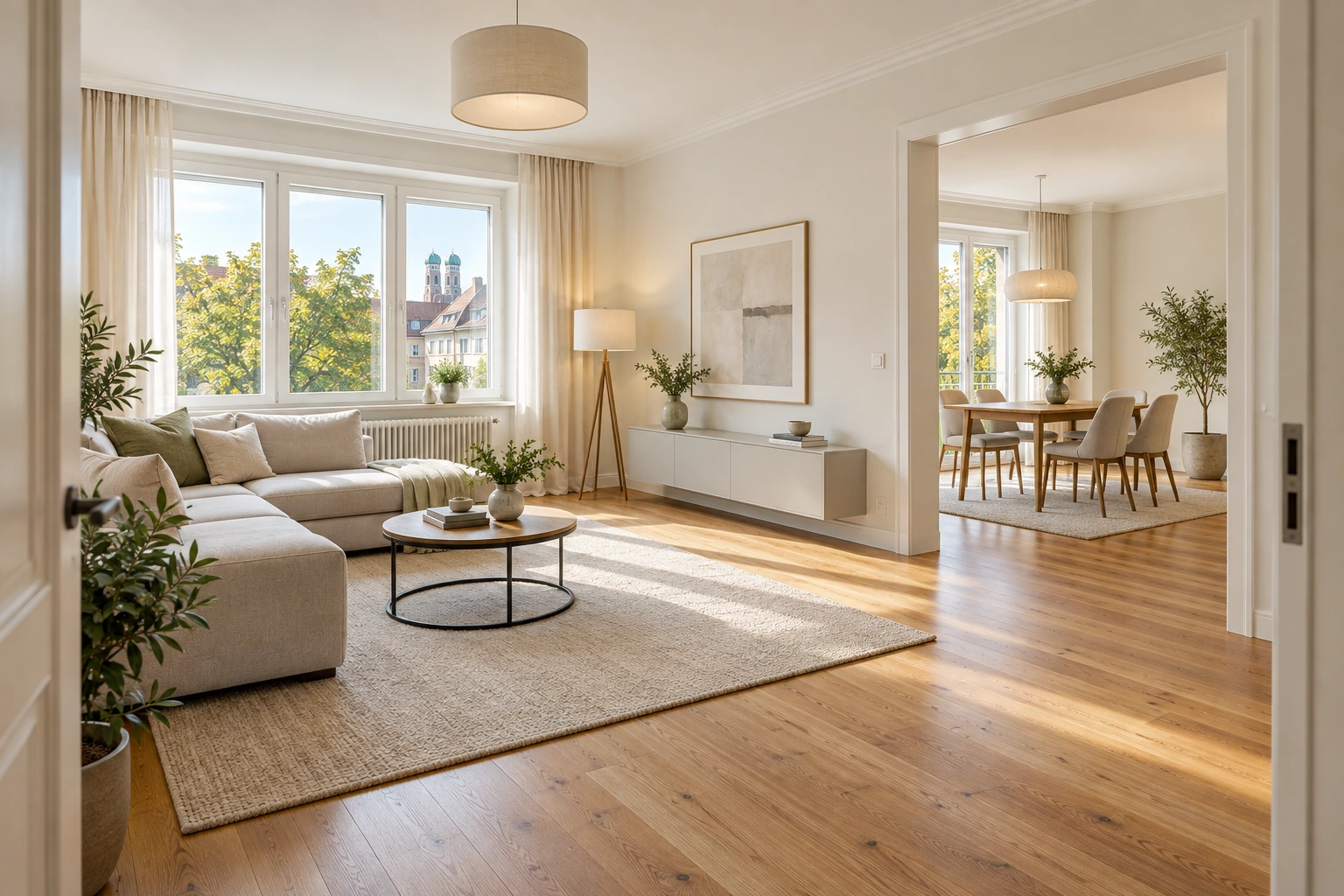 Visualisierung einer fertig wiederhergestellten Münchner Wohnung