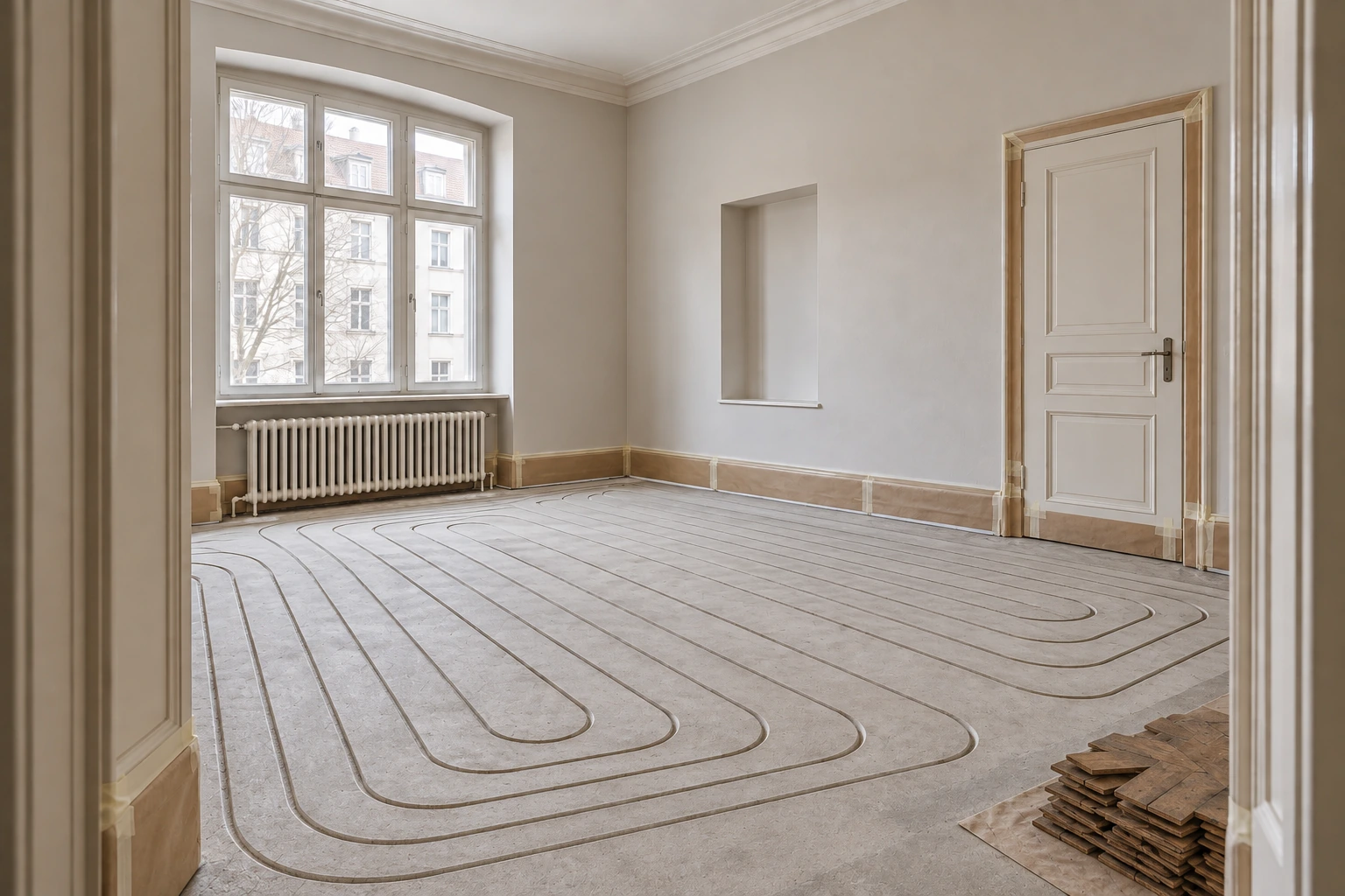 Visualisierung der gefrästen Heizschleifen im freigelegten Estrich