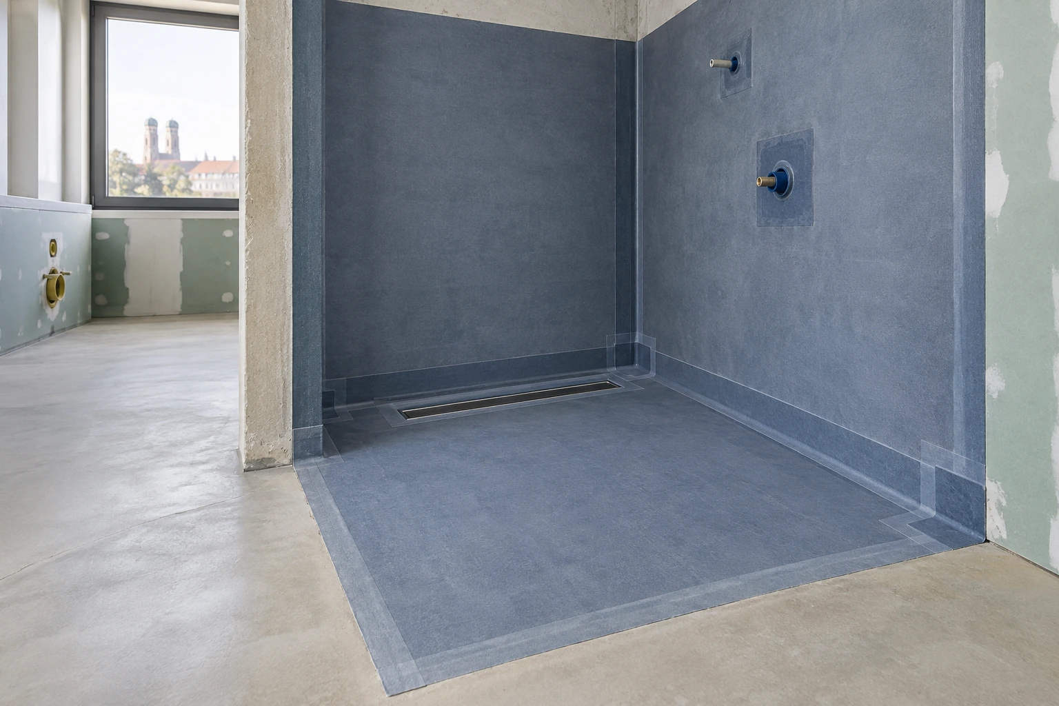 Visualisierung der Abdichtung in Dusche und Wandanschlüssen