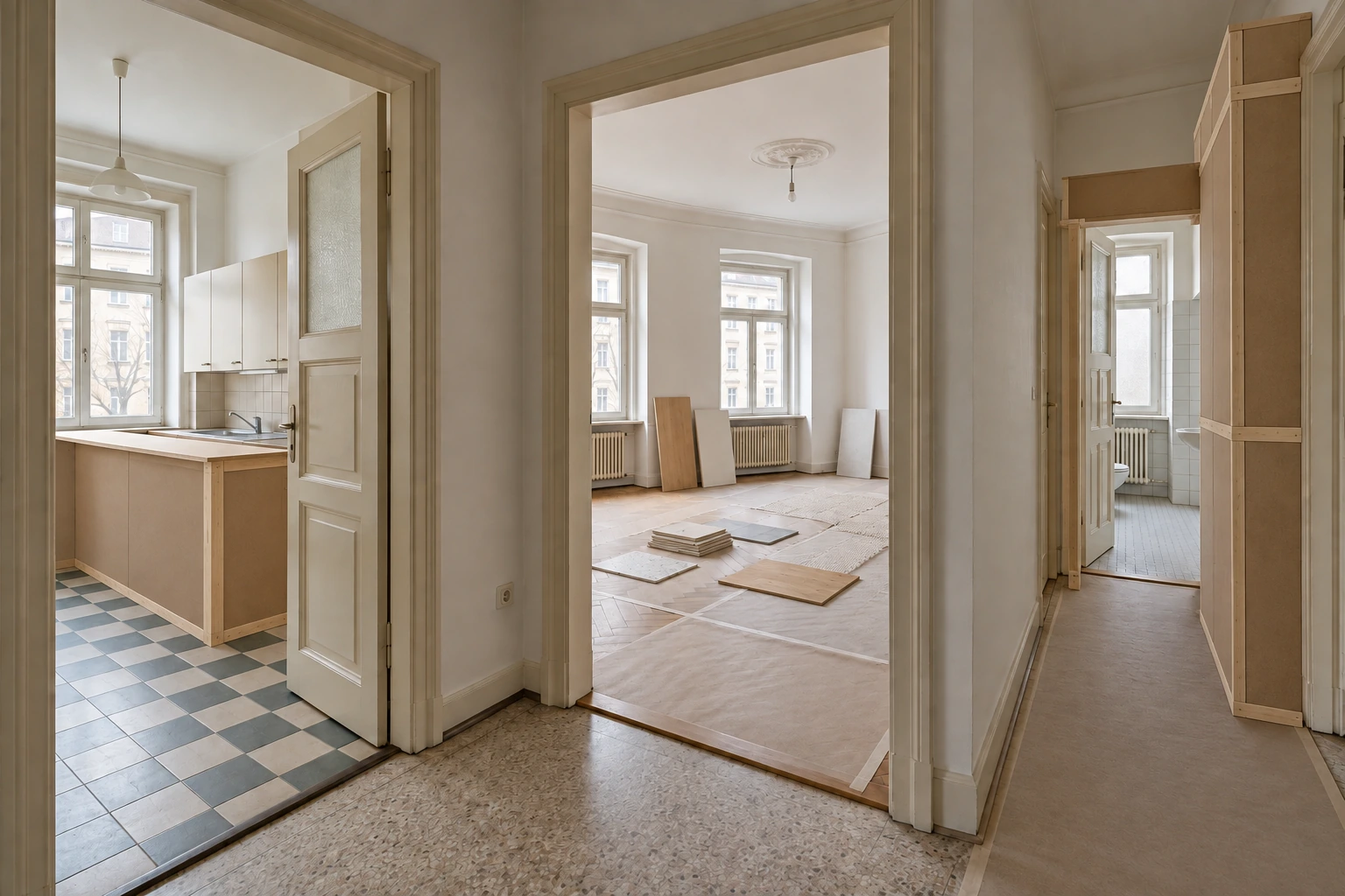 Visualisierung der Planungsmock-ups in den verbundenen Wohnungsbereichen