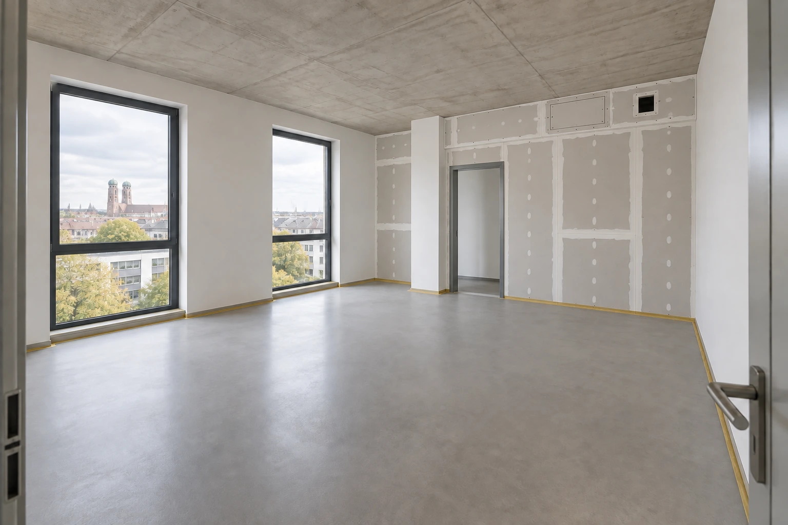 Visualisierung der beplankten Trennwand mit vorbereiteten Öffnungen