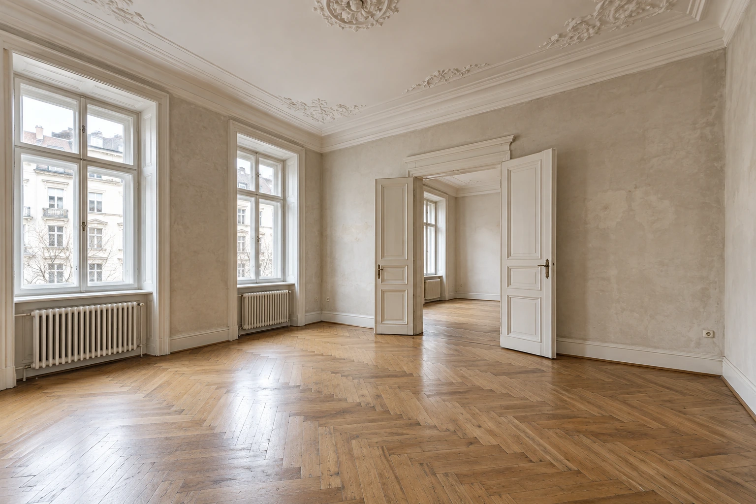 Visualisierung des erhaltenen Altbaubestands vor der Wohnungssanierung