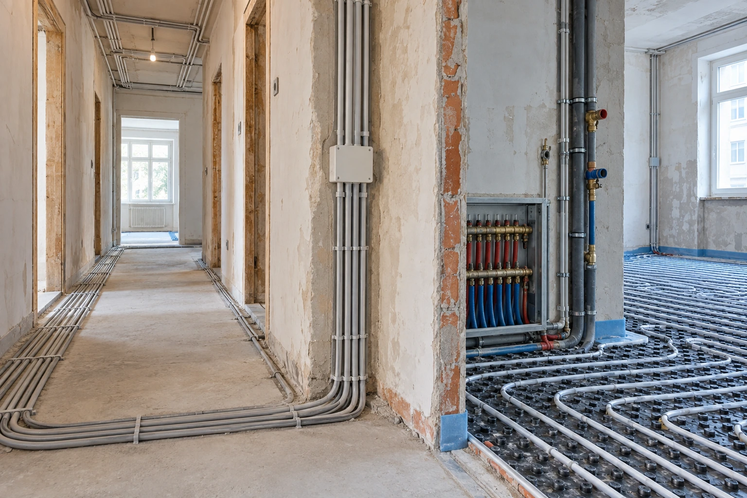 Visualisierung erneuerter Elektro-, Sanitär- und Heizungsinstallationen im Altbau