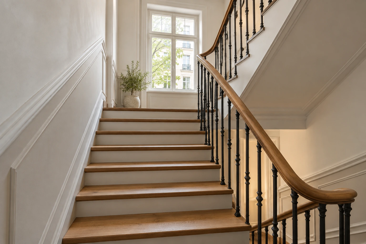 Visualisierung einer fertig renovierten Münchner Altbautreppe