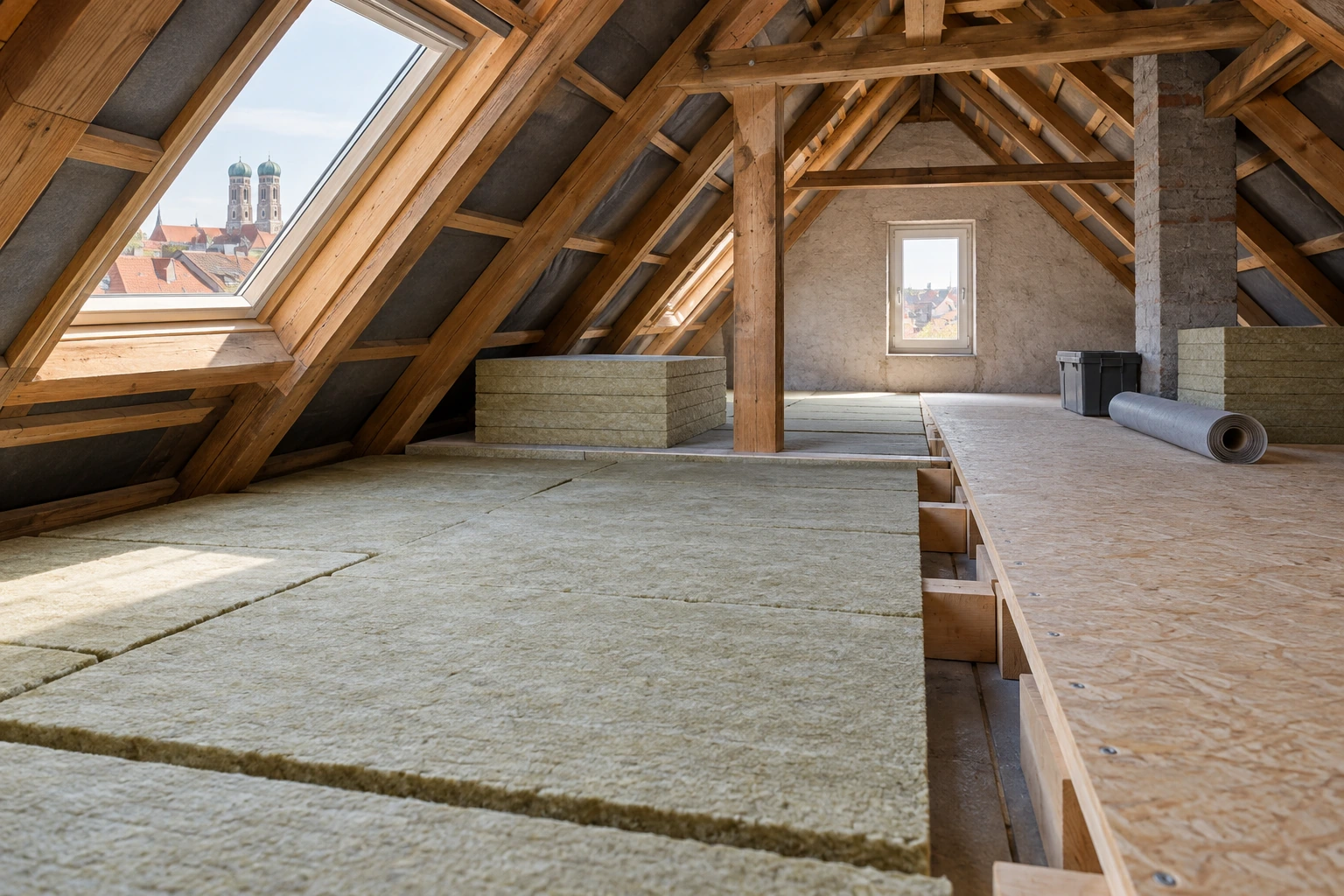 Dämmung der obersten Geschossdecke mit vorbereitetem Laufweg