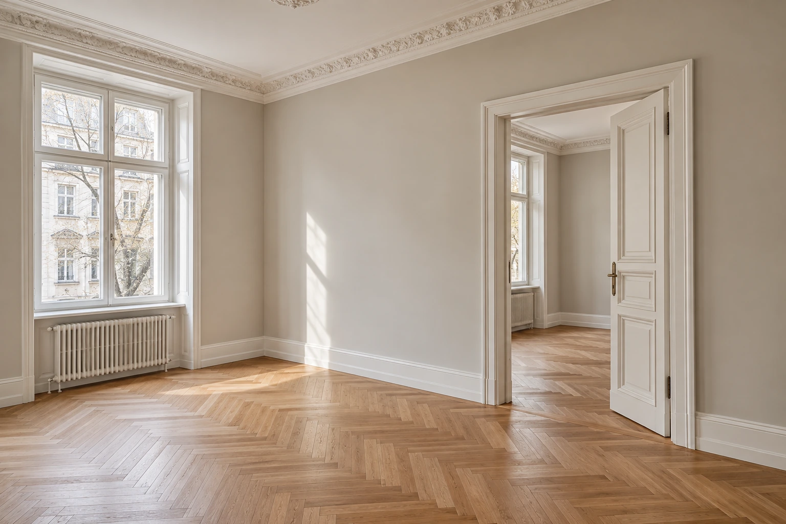 Fertige Altbauräume mit erhaltener Substanz und neuer Türtrennung