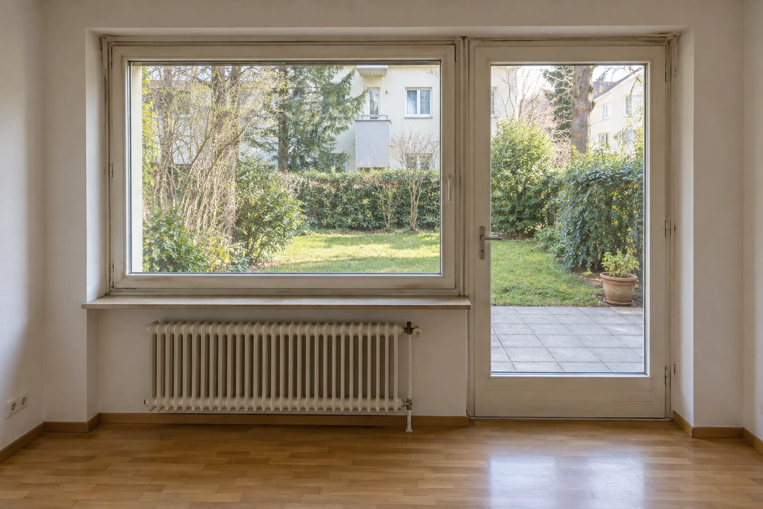 Älteres Erdgeschossfenster mit Terrassentür vor der Sicherheitsnachrüstung