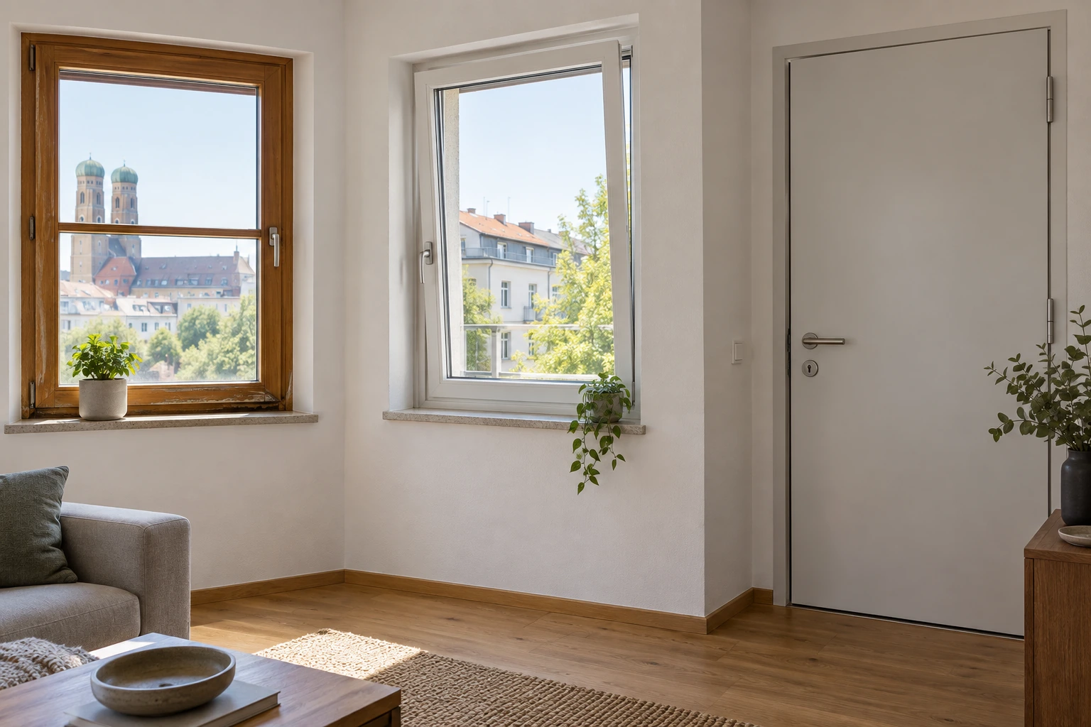 Zwei Fenster und eine Tür mit unterschiedlichen beobachteten Auffälligkeiten