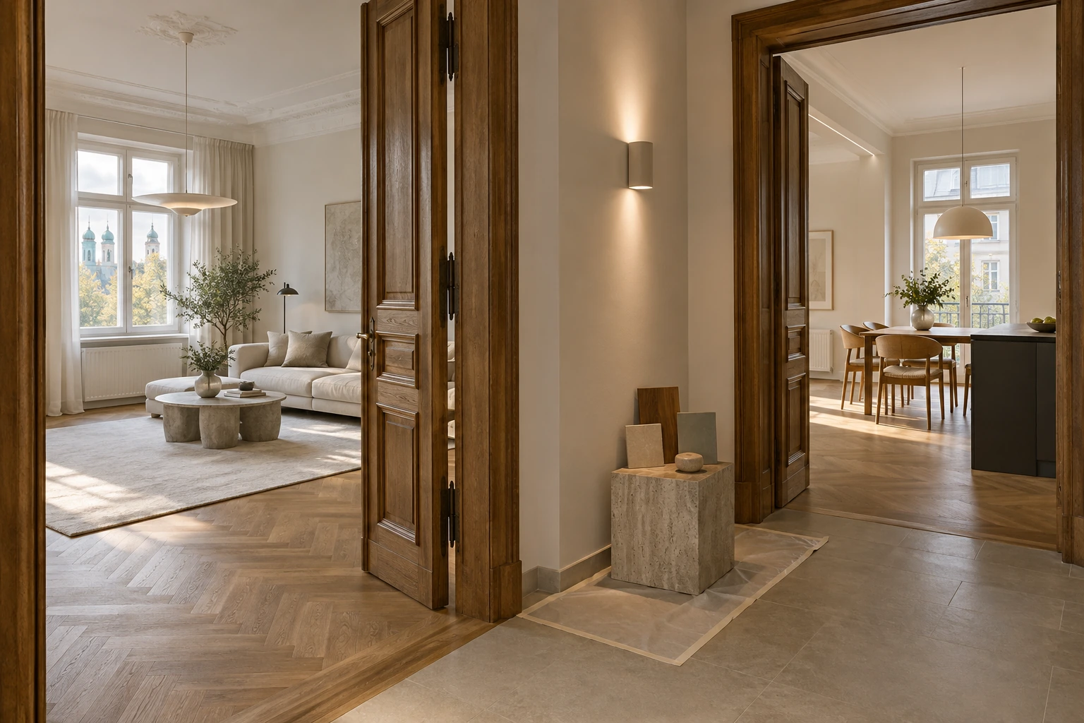 Fertig organisierte Altbauwohnung mit erneuerten Räumen und erhaltenen Bauteilen