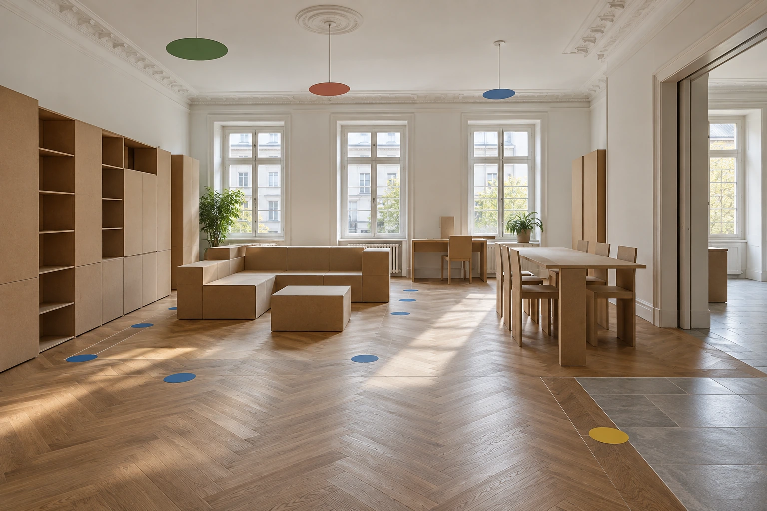 Vollmaßstäbliche Raum-Mock-ups zur Prüfung von Möbeln, Laufwegen, Licht und Bodenübergang