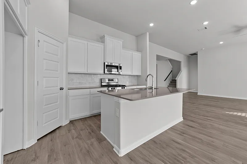 kitchen with white countertops and island