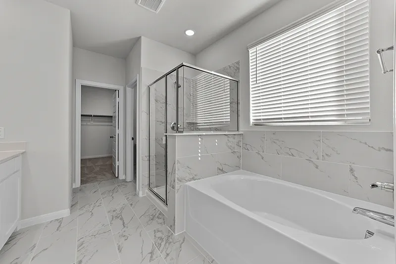 owners bath with walk in shower and separate bathtub