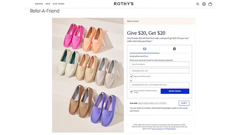 Rothy’s: The Stylish "Give $20, Get $20"