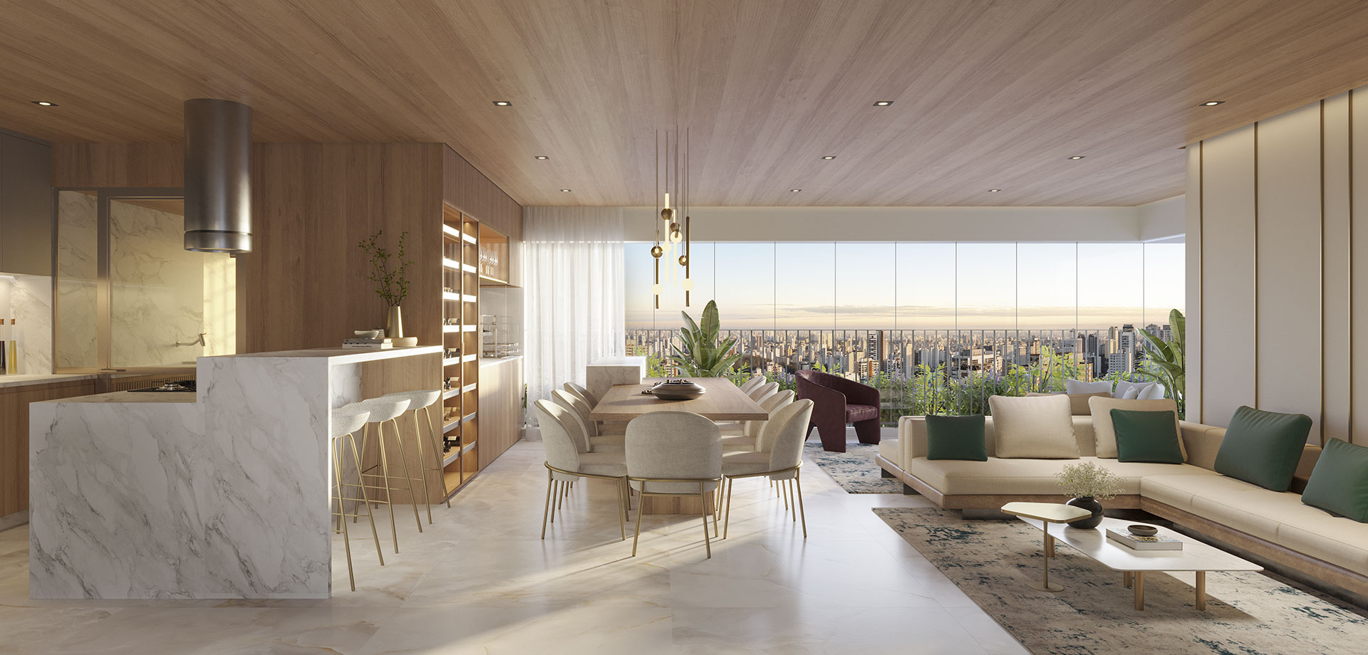 Living do apartamento de 141m²