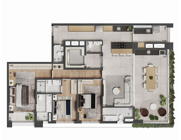 APTO. DE 145 M² / 3 SUÍTES