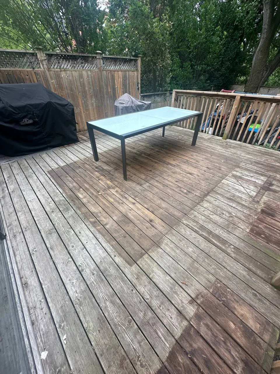Cedar Deck Restoration in Toronto: Rotted Boards Replaced, Deck and Privacy Screen Sanded and Stained in C2 Guard Ponderosa