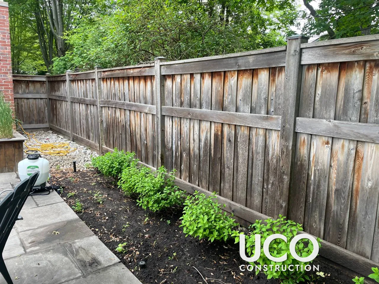 Cedar Privacy Fence Restoration in Oakville: Grey Pool-Yard Fence Cleaned With Wood Cleaner, Power Washed, Sanded and Stained in a Warm Cedar Tone