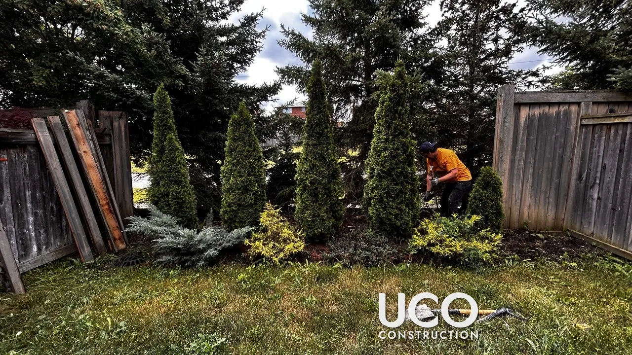 Fence Repair in Woodbridge: Leaning Backyard Wood Fence Section Taken Down and Rebuilt Straight