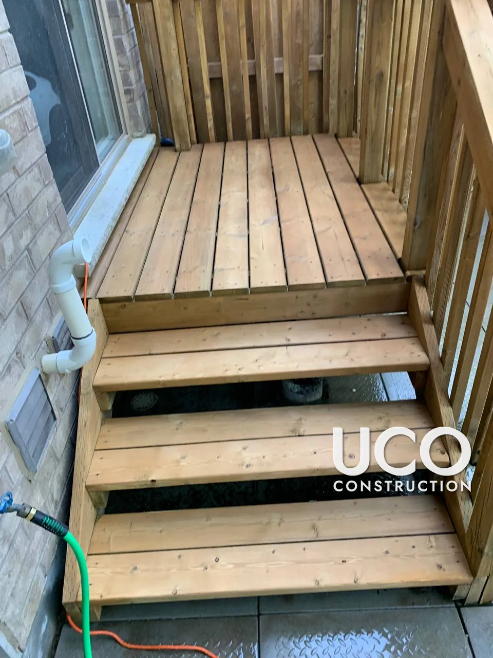 Deck Restoration in Mississauga: Mossy Green Deck Landing, Stairs and Railings Power Washed, Sanded and Stained