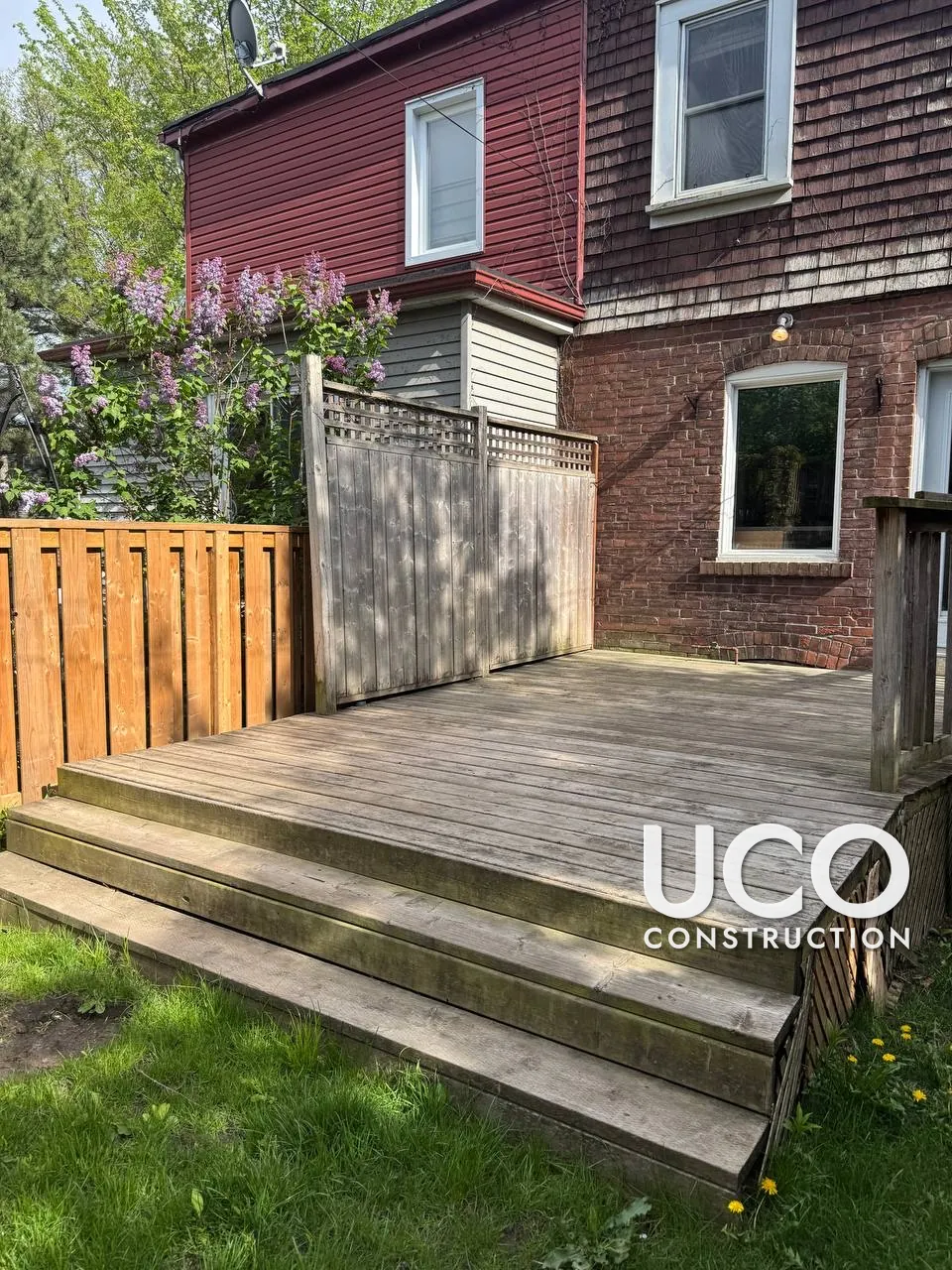 Deck Staining in Toronto: Backyard Deck, Wide Steps and Lattice Privacy Screen Cleaned, Power Washed, Sanded and Stained