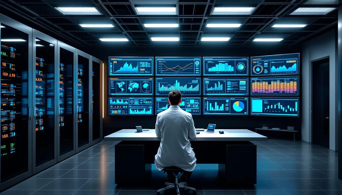 L'immagine mostra una sala di controllo avanzata dotata di più schermi di monitoraggio, che mostrano i dati in tempo reale sulle prestazioni delle risorse, fondamentali per la gestione delle risorse aziendali. Questa configurazione consente ai team di manutenzione e operazioni di monitorare le risorse critiche, ottimizzare i processi di manutenzione e migliorare l'affidabilità e la disponibilità delle risorse.