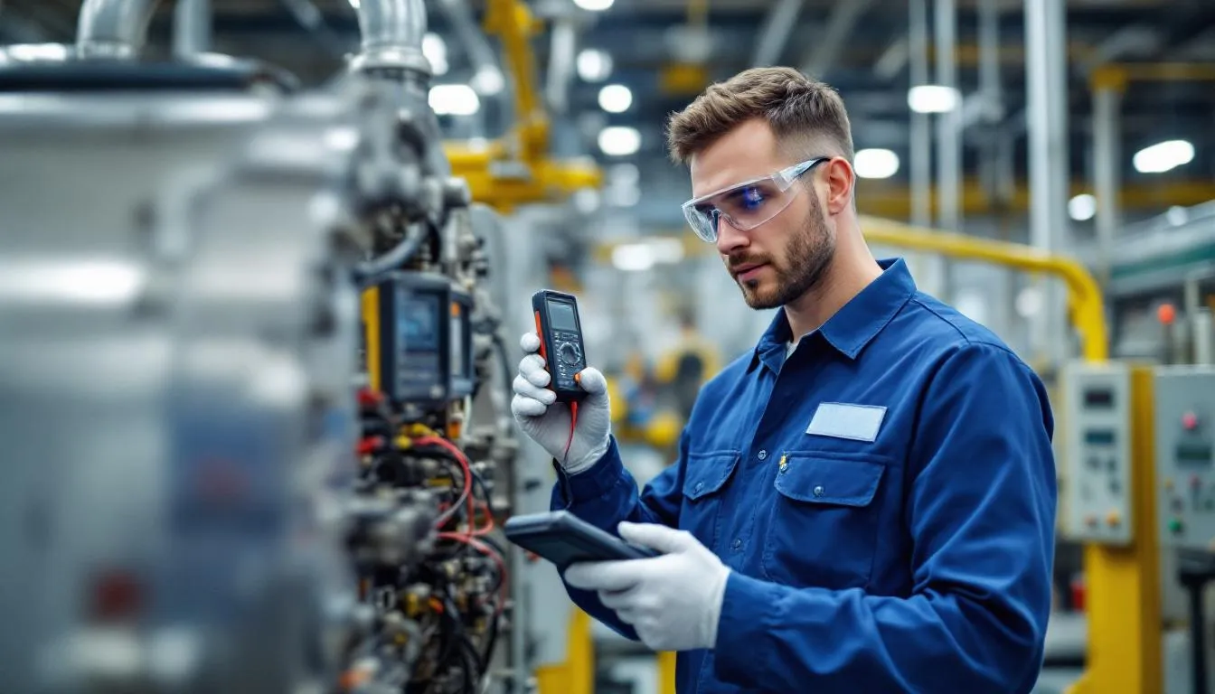 Un tecnico di manutenzione industriale sta ispezionando le apparecchiature utilizzando strumenti diagnostici, essenziali per eseguire attività di manutenzione preventiva e predittiva. Questo approccio proattivo contribuisce a ottimizzare le prestazioni delle risorse e a prevenire i guasti alle apparecchiature, riducendo in ultima analisi i costi di manutenzione e minimizzando i tempi di fermo non programmati.