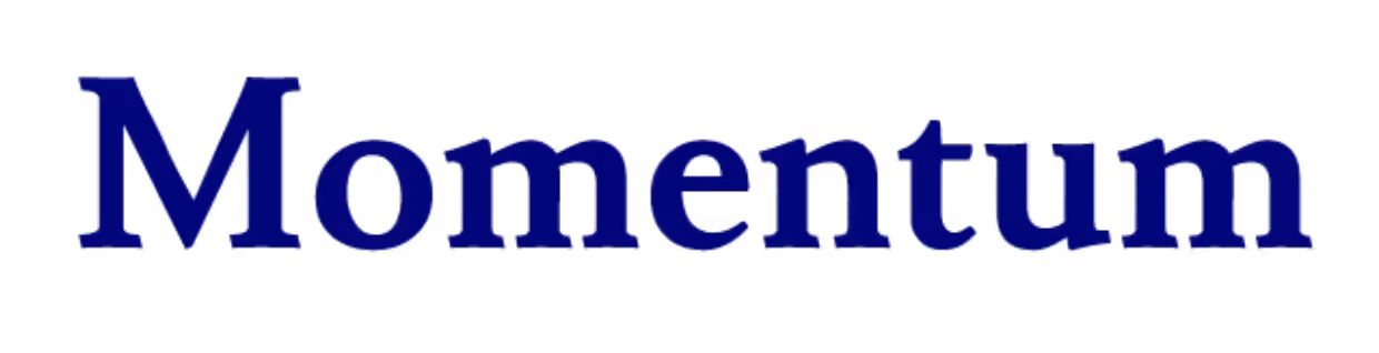 The word 'Momentum' in dark blue serif font on a transparent background.