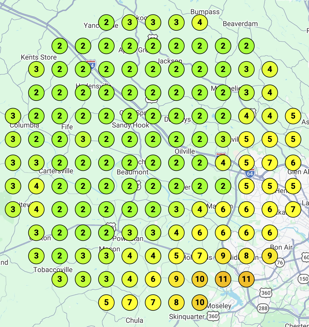 Temporary AG Construction Management heatmap; replace with McMahon scan before publishing.