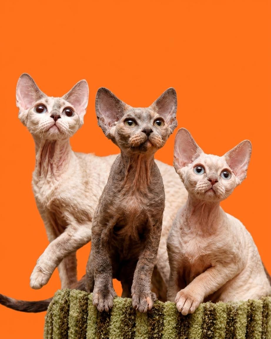 three cats on a pink background