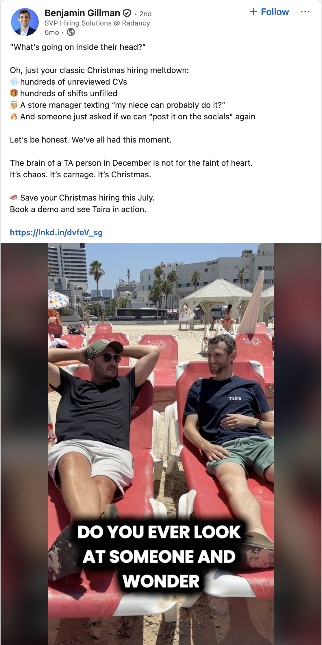 LinkedIn post from Benjamin Gillman with a short video.