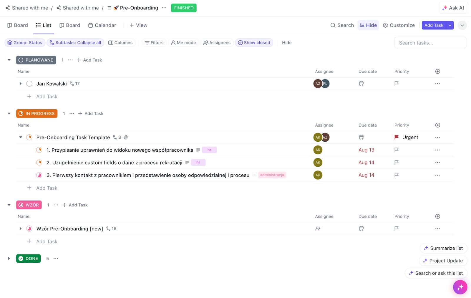 Panel do zarządzania onboardingiem